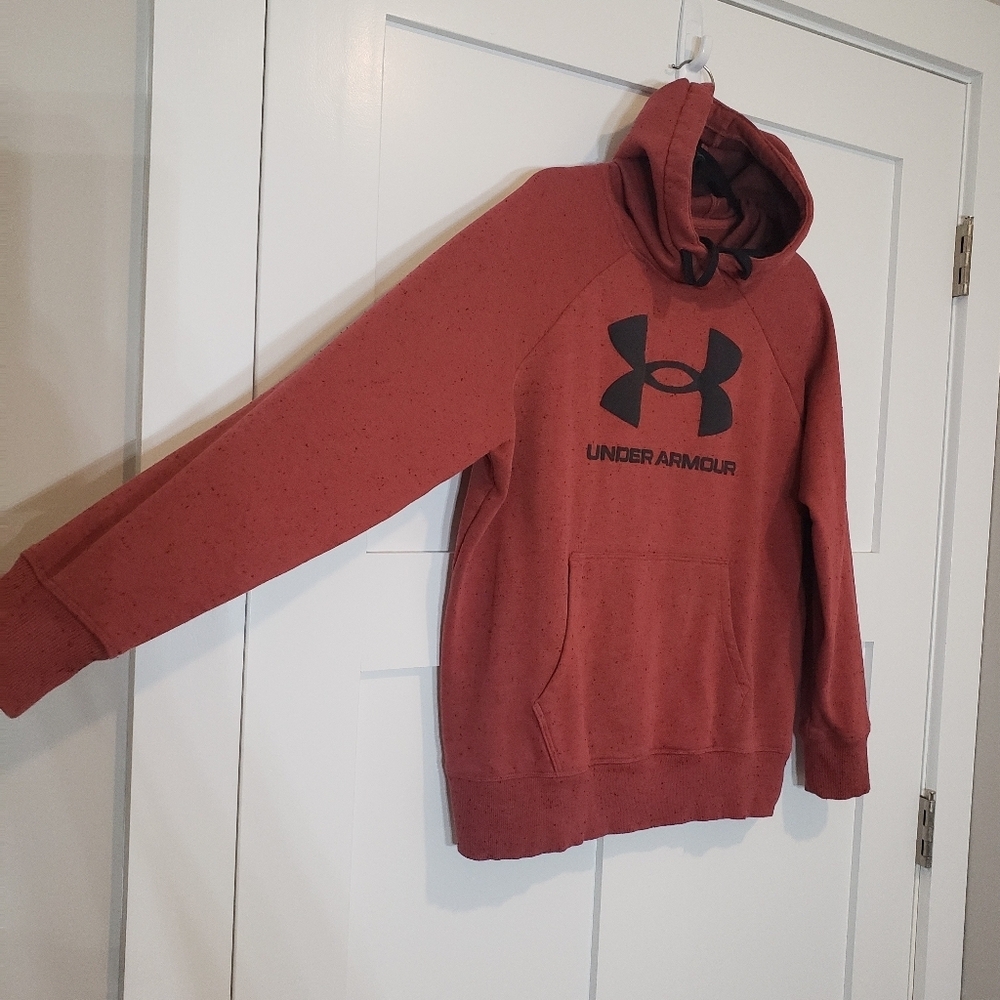 Under Armour Loose Logo Hoodie Cinnamon & Black Specs Kangaroo Pocket Sz Medium - Picture 5 of 15